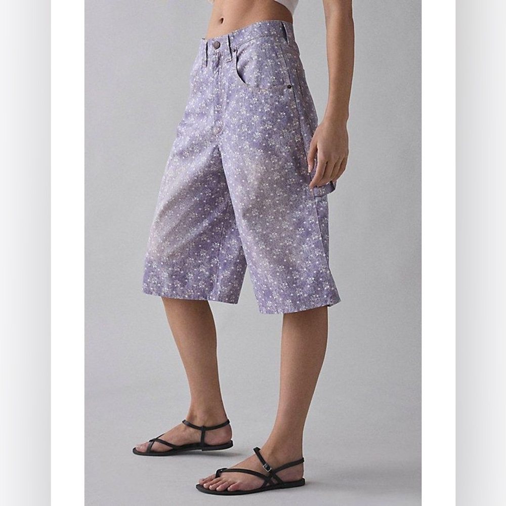 Urban Outfitters Lavender Floral Wide-Leg Jean Shorts - Picture 3 of 4